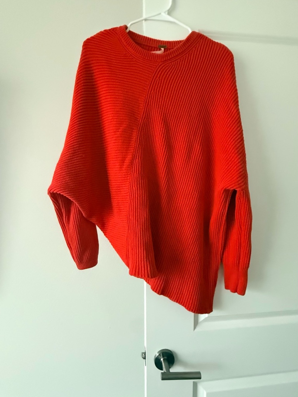 Free People Bright Red Ribbed Crewneck Sweater